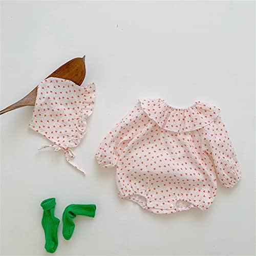 4-месечен Детски гащеризон с дълги ръкави и цветисти Принтом за новородени Момичета, Комплект дрехи, 2 броя, подаръчен комплект за Малки момичета (червен, 3-6 месеца)