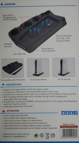 Охлаждаща поставка V CARE TOO за PS5 с вертикална зареждащата станция 2 в 1 за конзолата PS5 и PlayStation 5 Digital
