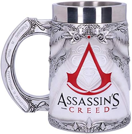 Nemesis Now B5296S0, официално лицензирана бяла детска чаша Assassins Creed, смола w. Неръждаема стомана