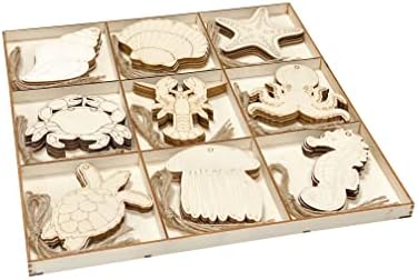 45 Опаковки Недовършени Дървени Изрезки с участието на Океанските животни за занаяти собствените си ръце,
