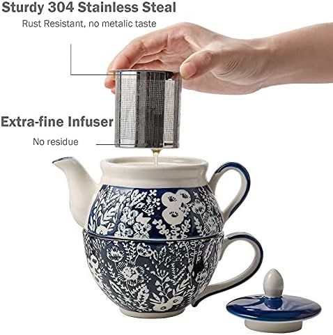 Комплект чаени чаши и блюдец Taimei Teatime Blue + Керамичен чайник на един набор, 15 грама, комплект за чай саксии в британските