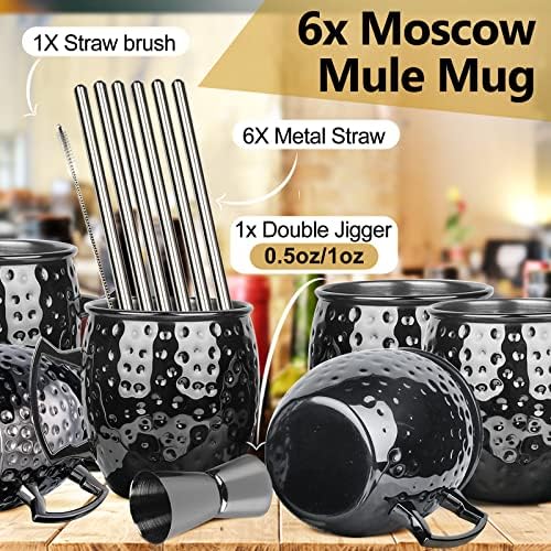 Чаши Moscow Mule - Комплект от 6 Чаши от неръждаема стомана с черно покритие от Оръжеен метал на 18 мл, Чаша