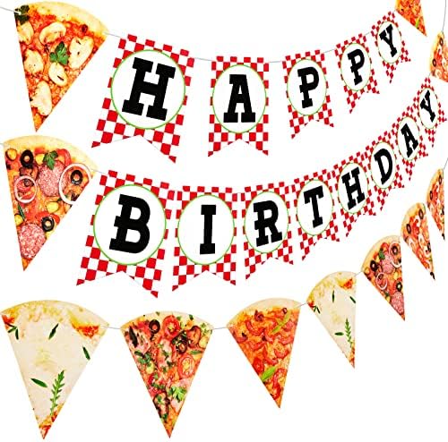Комплект от 3 теми, Украса за парти в чест на рождения Ден на Пица, Банер, Венец Пица, Категория на Пица, Вимпел за Парти