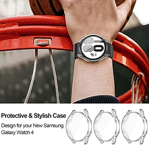 Haojavo 3 Опаковки Калъф за Galaxy Watch 4 44 мм с защитно фолио за екрана от Мека TPU Slim Fit, Ултра-Устойчив на надраскване