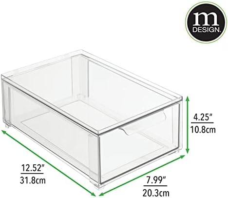 mDesign Пластмасов Штабелируемый кутия-органайзер за съхранение в банята, с чекмедже за кабинет, тоалетна маса,
