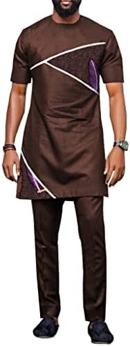 Африкански Мъжки Комплект Традиционната Памучна Риза Дашики, Туники, Блузи и Панталони с Племенните Принтом, Официално Облекло, Спортни Костюми
