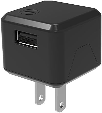 Зарядно устройство SCOSCHE USBH121 SuperCube Flip 12 W с един USB порт, Стенни, изход за USB-устройства, Бързо Зарядно устройство за телефон Сгъваеми Шипове, Удобно за съхранение, Чере