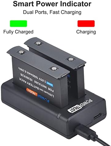 Акумулаторна батерия PowerTrust с капацитет от 1800 mah (2 комплекта) и двойно зарядно устройство, USB, съвместим с камера Insta360
