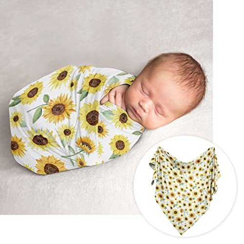 Подаръчен Комплект за новородено в стил Джоджо с Подсолнухом в стил Бохо с цветя Модел за момичета - Жълт, Шоколад, кафяво,