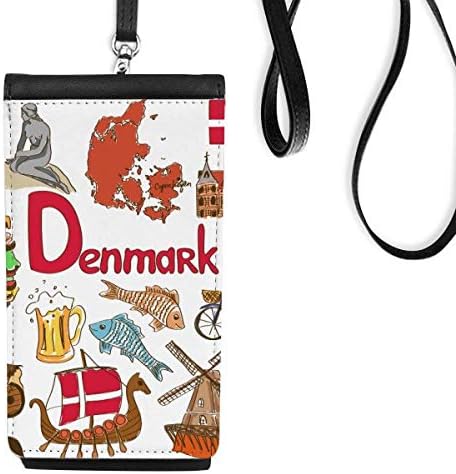 Дания Пейзаж Животни Националния Флаг Телефон В Чантата Си Портфейл Окачен Мобилен Калъф Черен Джоба