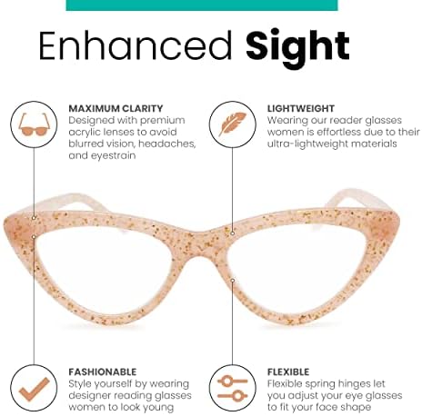 Дамски очила за четене с блестящи розови кристали Котешко око за стилен визия - Удобни дамски очила за четене на всяка