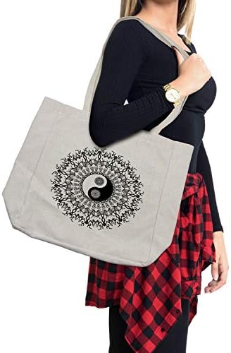 Пазарска чанта Ambesonne Ying Yang, Ретро Източен бохемски Дизайн с Шарките на Мандала Ин Ян, Дългогодишна Множество чанта