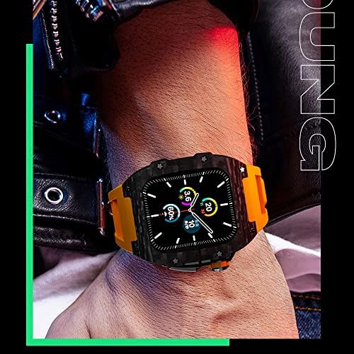 EKINS Луксозен Калъф от въглеродни влакна, набор ленти за Apple Watch 7 6 5 4 se, каишка от Каучук, комплект