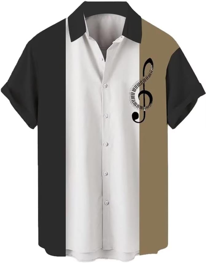 Мъжки Реколта Риза за Боулинг и 1950-те години В стил Ретро Рок С Къс Ръкав Копчета Музикални Хавайски Ризи