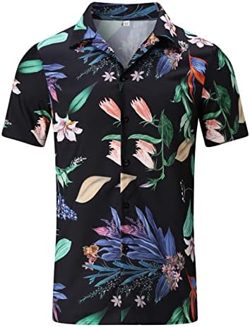 Мъжка Риза с цветя Модел, Летни Плажни Хавайски Комплекти от 2 теми, Ежедневни Риза с копчета и Къс ръкав, къси Панталони, Костюми