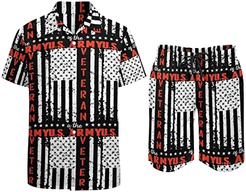 Мъжки плажни дрехи, Ветеран от Армията на САЩ от 2 теми, Хавайска Риза с копчета с къс ръкав и къси Панталони, Костюми