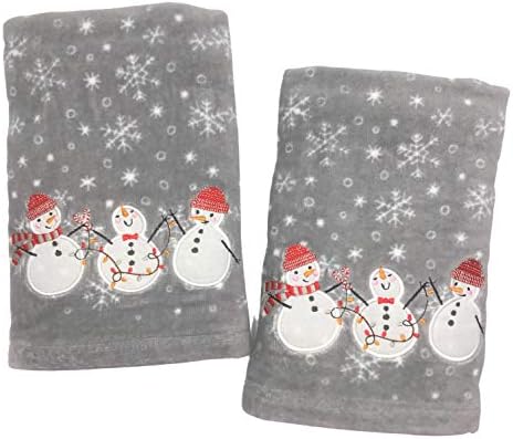 Набор от Jingles & Joy от 2 Весели Коледни снежни човеци с Аппликацией и Гирлянди, Сив Коледен Комплект Кърпи за Ръце