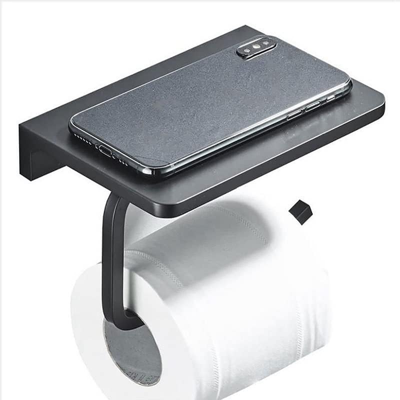 N/A Черен държач за тоалетна хартия без удар, с капацитет стойка за съхранение на растения за мобилни телефони в банята (Цвят: черен размер: 18,5 см)