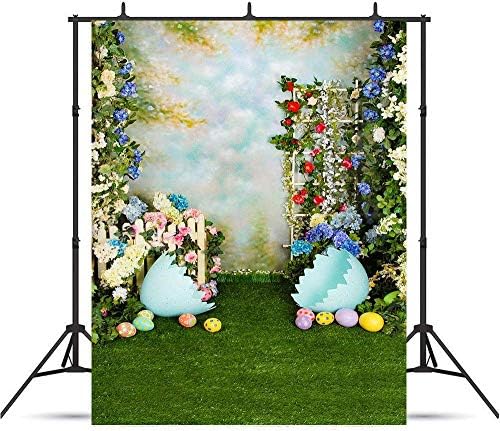 Пролетни Великденски Фонове Пролетни Великденски Фонове Заек Пъстри Яйца Цвете, Билка Фон За Снимки на Ретро 5x7ft