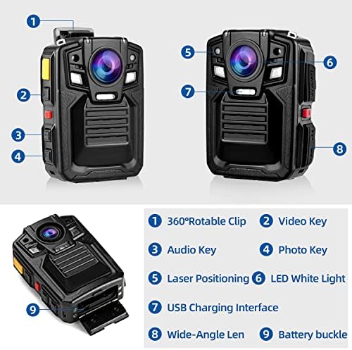 Камера за тялото CAMMHD V8-64GB 1440P, 2 батерии работят 10 часа, помещение за тялото IP68 с възможност за запис на аудио и видео, лесен за използване, помещение за тяло за нощно в