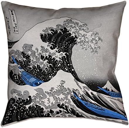 ArtVerse Кацусика Хокусай Великата вълна, със сини акценти x (Само за калъфки за възглавници) Двустранен принт от полиестер