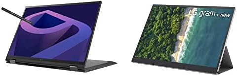 LG Пакет Грам (2022) 16T90Q-таблет-лаптоп 2 в 1, 16-инчов IPS-дисплей, процесор Intel Evo 12-то поколение i7 1260P, 16 GB LPDDR5, 2 TB NVMe SSD, WiFi 6E, Windows 11, преносим монитор Black & Gram +View