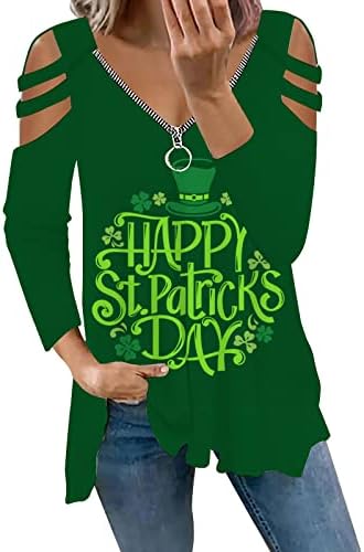 Дамски Тениски на Деня на Св. Патрик, Върхове с открити рамене, Ризи с дълъг Ръкав, Секси Пуловер с цип С V-образно