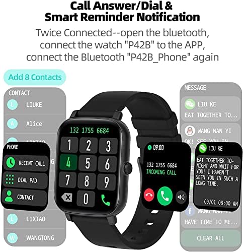 Смарт часовник с функция на приемане /набиране на номера за мобилни телефони с Android и iPhone, Съвместими, Водоустойчив