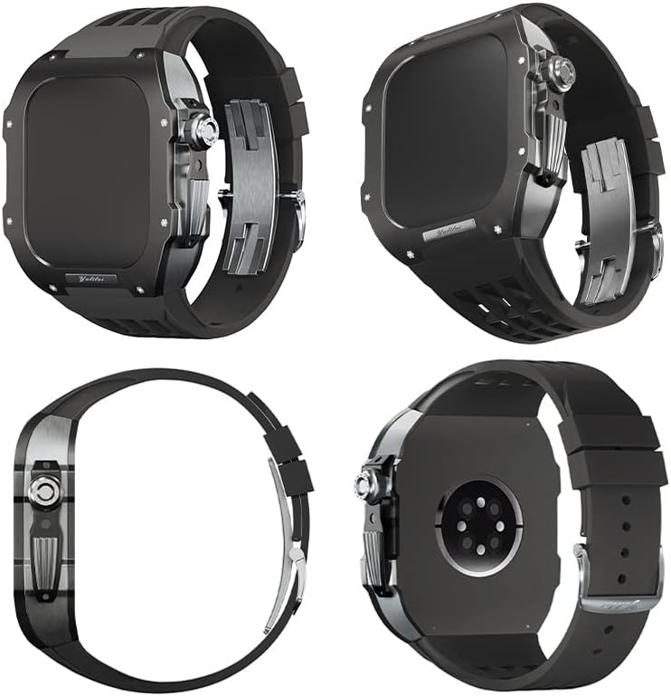 Гумена каишка от титанова черупка TEXUM за Apple Watch Серия 4 5 6 SE Series, Разменени Висококачествен силикон каишка, луксозен