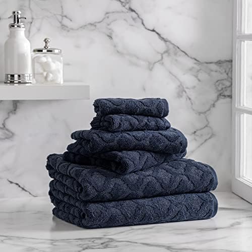 Луксозни Хавлиени кърпи Welhome Athena Cotton Поли от 4 части | Тъмно-син цвят | Текстурирани | Добре абсорбиращи