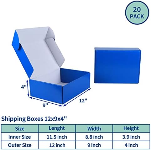 Rempry 12X9X4 Цолови Сини Кутии за Доставка на 20 Опаковки, Картонени Гофрирани Пощенски Подарък за опаковане за Опаковане на Пощенски Пратки за Малкия Бизнес