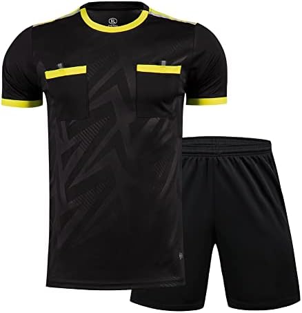 Мъжки футболен форма на Съдията с къс ръкав Pro часа referee Soccer Jersey - Включва Фланелка на Съдията и Шорти