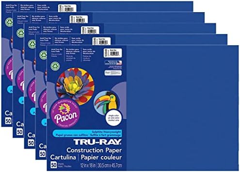 Плътна хартия Tru-Ray, кралско Синьо, 12 x 18, 50 Листа, В пакет, 5 Опаковки