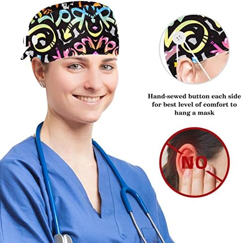 Пилинг-Шапки за медицински сестри за Дълга Коса, Регулируема Работна Шапчица цветовете на Дъгата, Сини на Цвят, с Копчета