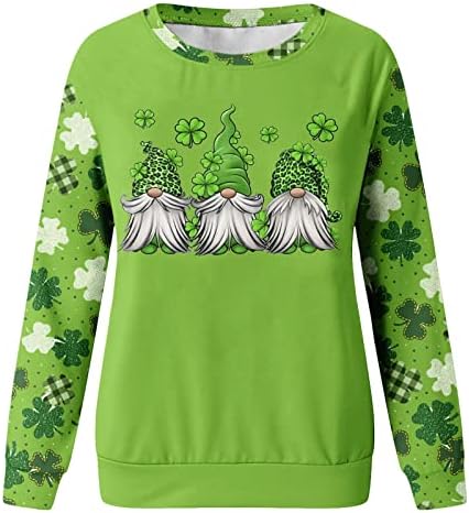 IIUS Зелени Тениски на Деня на Св. Патрик, Ризи за Жени, Блузи с кръгло деколте и Дълъг ръкав, Пуловер с Принтом