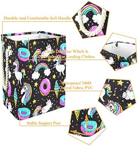 TIZORAX Еднорози Понички Преливащи конфеттибольшая Кошница за дрехи (Различни цветове), Водоустойчив Квадратна Сгъваема Кошница за багаж от плат Оксфорд