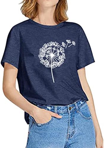 Sunidol/ Дамски Лятна Тениска с Флорални принтом под формата на Глухарче, Ежедневни Мека Тениска с кръгло деколте,