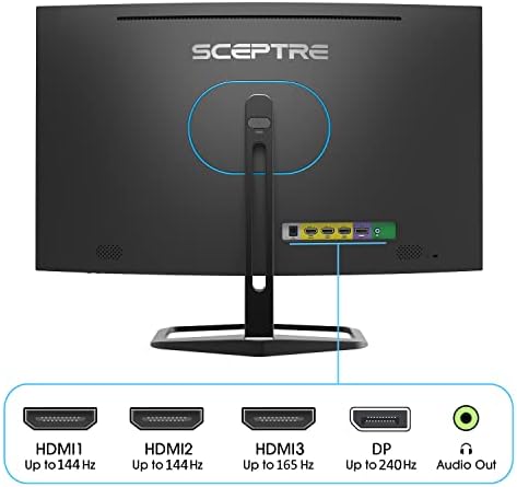 27-инчов Извит гейминг монитор Sceptre с честотата на показване на до 240 Hz HDMI 1 ms, 99% удобна технология, Вградени