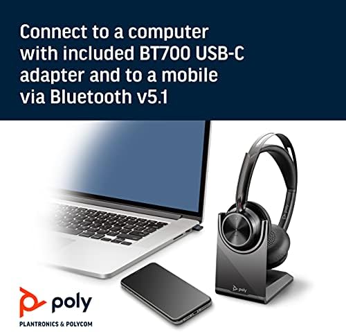 Слушалки Поли - Voyager Focus 2 UC USB-C със стойка (Plantronics) - Bluetooth стерео слушалки с микрофон Бум