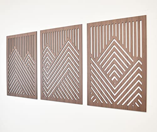 Wood Wall Art Mountains Комплект от 3 Геометрични Дървени Декоративни панели