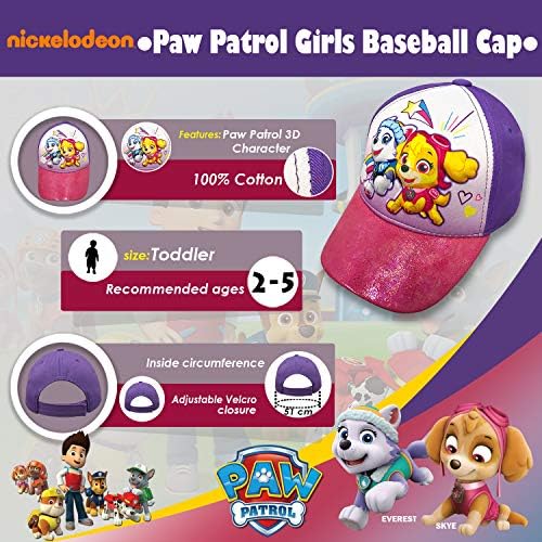 Бейзболна Шапка Nickelodeon За малки момичета Paw Patrol 3D От Памук 2-5 години, Лилаво / Розово