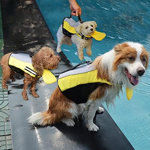 Спасителна Жилетка за кучета, Жилетка за Плуване за Кучета със Светлоотразителни Ивици и Спасяване Дръжка, Спасителна