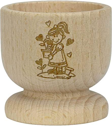 Дървена чаша за яйца Azeeda Момиче с цветя под формата на сърцата (EC00022564)