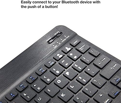 Клавиатура BoxWave е Съвместима с?AMIAMO AMIAMO Android 10.0 Tablet PC AMM10062 (10 инча) (Клавиатура от BoxWave) - Клавиатура SlimKeys Bluetooth, преносима клавиатура с вградени команди - Черно jet black