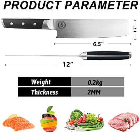 Нож Kitory Nakiri - Зеленчукова нож Tang Pro Full 6,5 Инча - Фалшиви немска Высокоуглеродистая Стомана - Ергономична дръжка