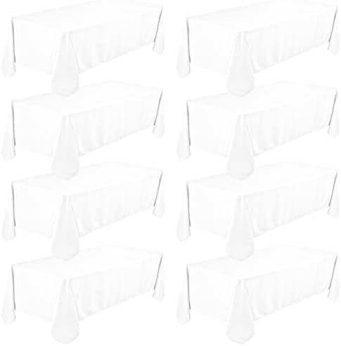 8 Опаковки на Дебелото Бели Покривки Премиум 60 x 102 инча, Правоъгълна Покривка за 6-Крак Правоъгълни маси, Миещи
