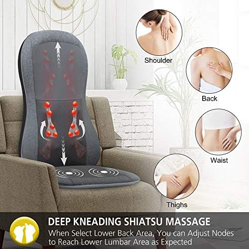 Удобен Масажор за гърба с подгряване -2D/3D Възглавница за масаж Шиацу с 10 Масажни Възли, Възглавница за един стол,