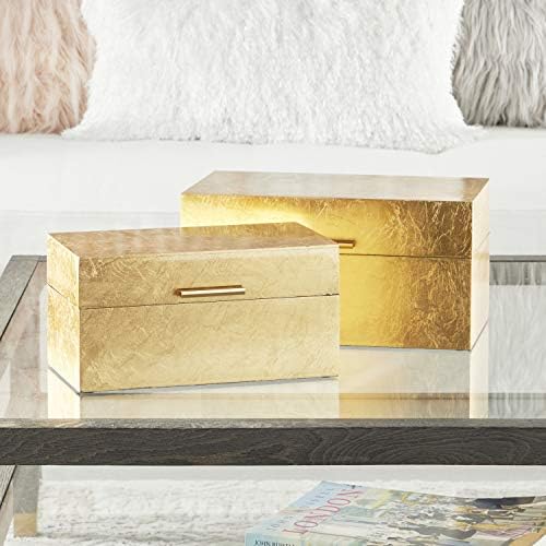 Дървена кутия за CosmoLiving от Cosmopolitan с видоизменени фолио Отвън, Комплект от 2 теми 13 , 11W, Златни