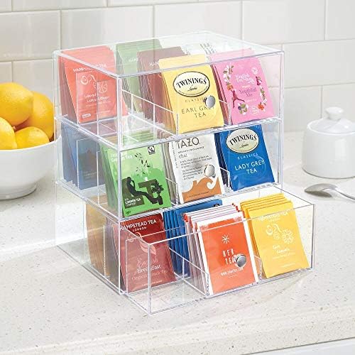 mDesign Пластмасова Кутия за съхранение на чай от пакетчета, Контейнер-органайзер, Държач с 3 чекмеджета - за кухненски