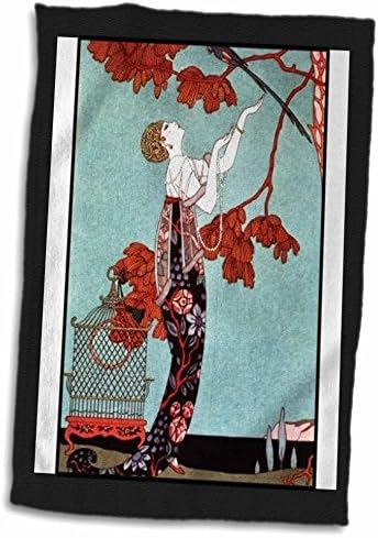 3D Роза Джордж Barbier, Жена и Цъфтящо дърво, Картина TWL_44990_1 Кърпа, 15 x 22, Бяло